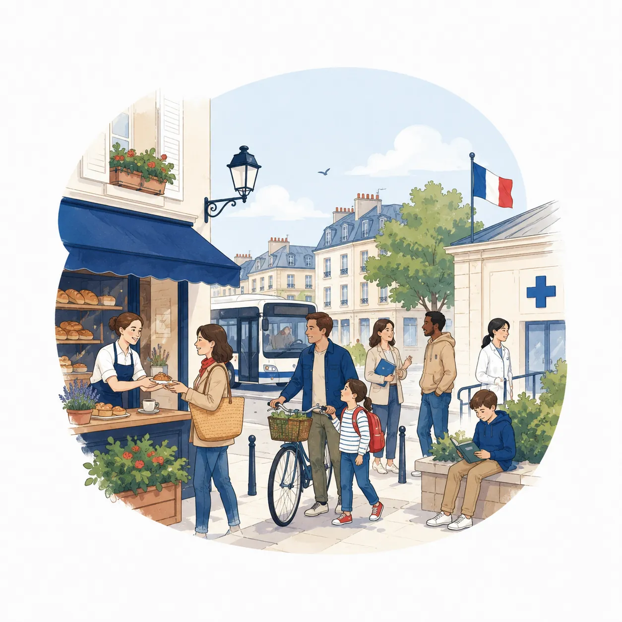 Illustration de la vie quotidienne dans la société française